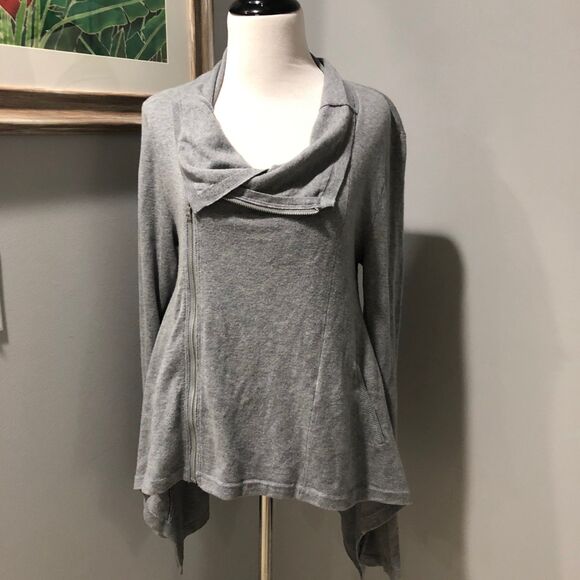 NWOT BCBG Max Azria Gray Long Sleeve Cardigan Sweater with Off-side Zipper M/L - Picture 1 of 11